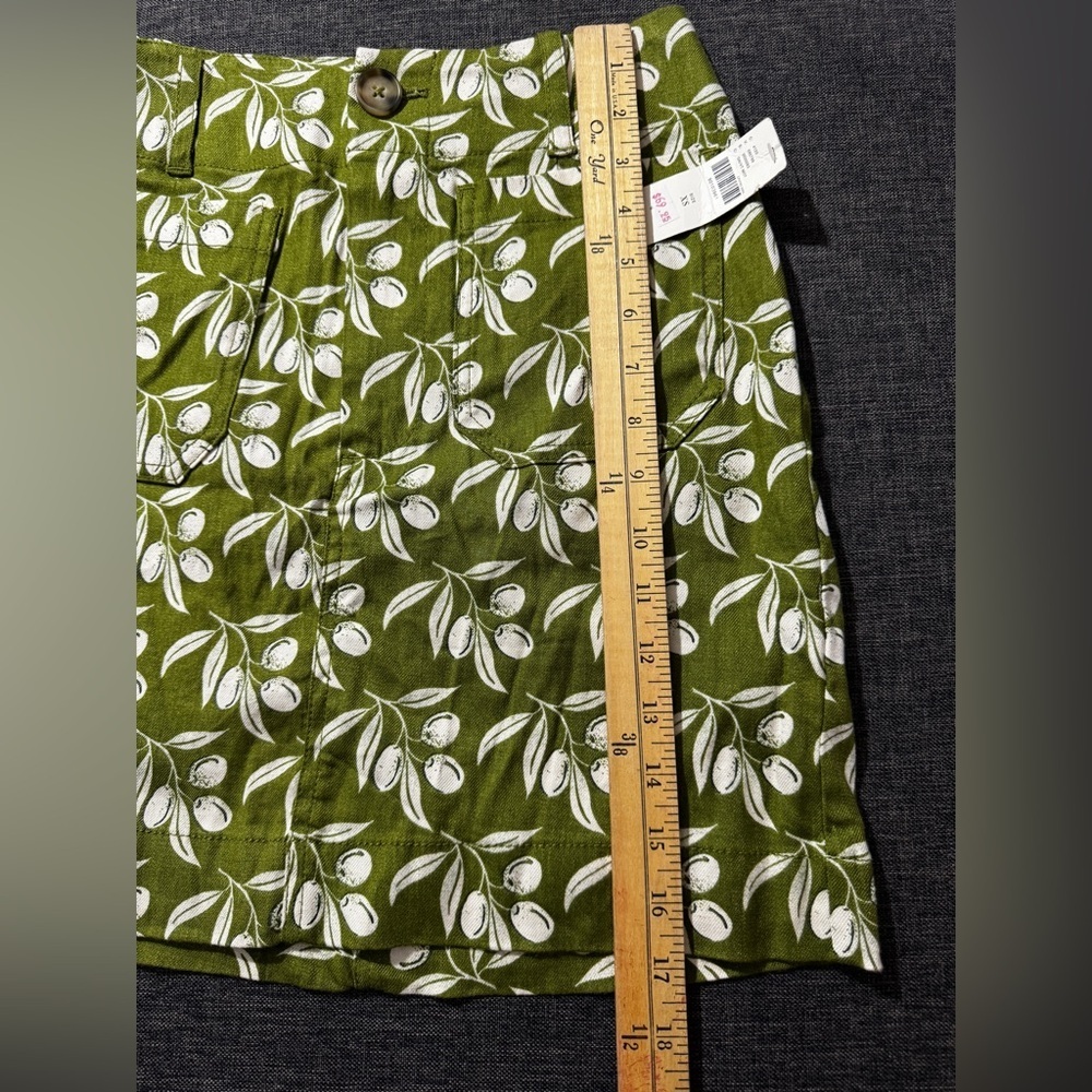 New Anthropologie The Colette Linen Mini Skirt Printed High Rise Green White XS - Picture 9 of 12